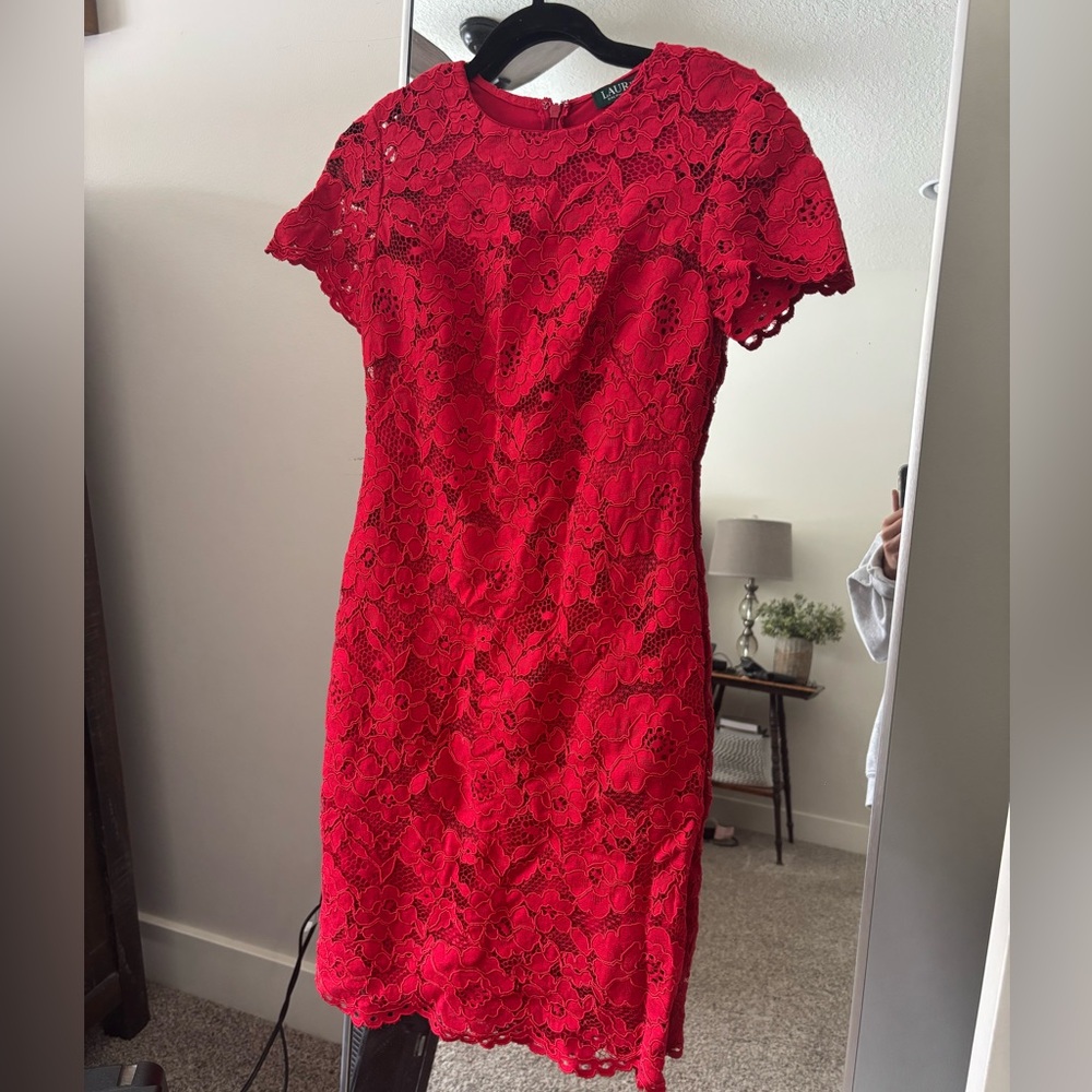 Ralph Lauren Red Lace Dress